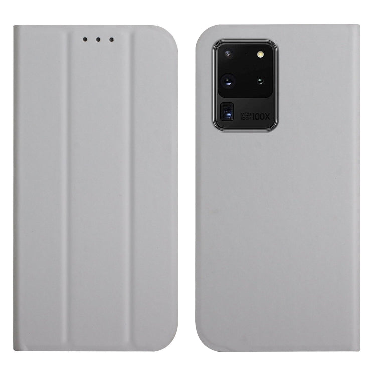 For Samsung Galaxy S20 Ultra 3-Folding Ultrathin Skin Feel Magnetic Solid Color Horizontal Flip Leather Case with Holder