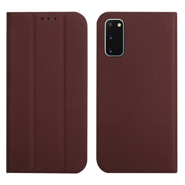 For Samsung Galaxy S20+ 3-Folding Ultrathin Skin Feel Magnetic Solid Color Horizontal Flip Leather Case with Holder
