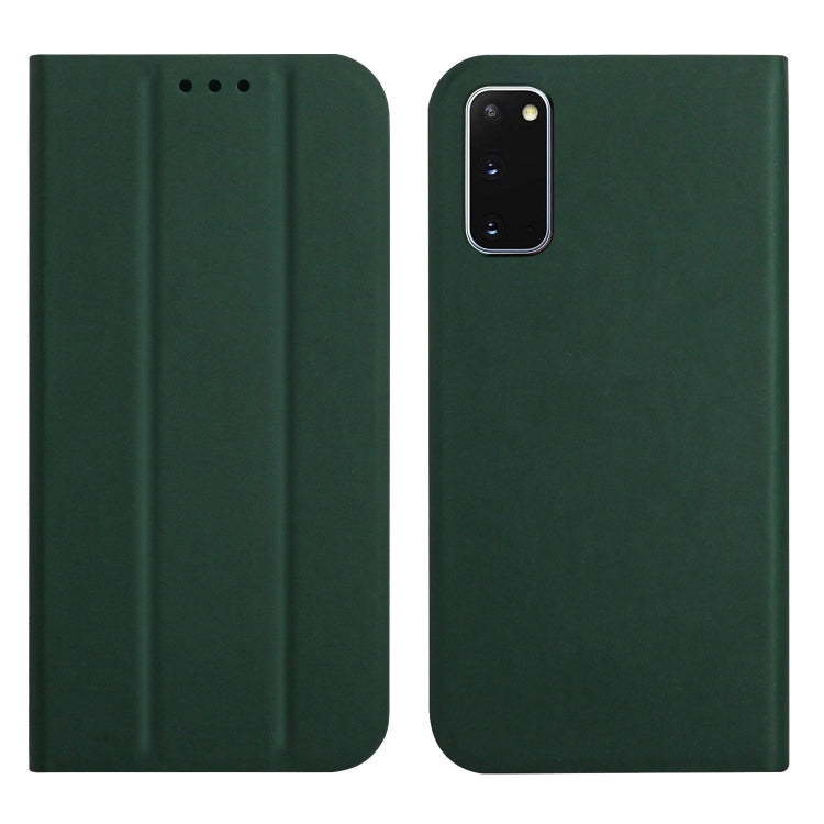 For Samsung Galaxy S20+ 3-Folding Ultrathin Skin Feel Magnetic Solid Color Horizontal Flip Leather Case with Holder