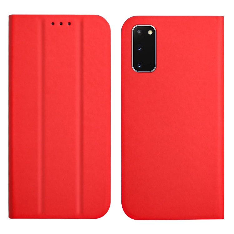 For Samsung Galaxy S20+ 3-Folding Ultrathin Skin Feel Magnetic Solid Color Horizontal Flip Leather Case with Holder