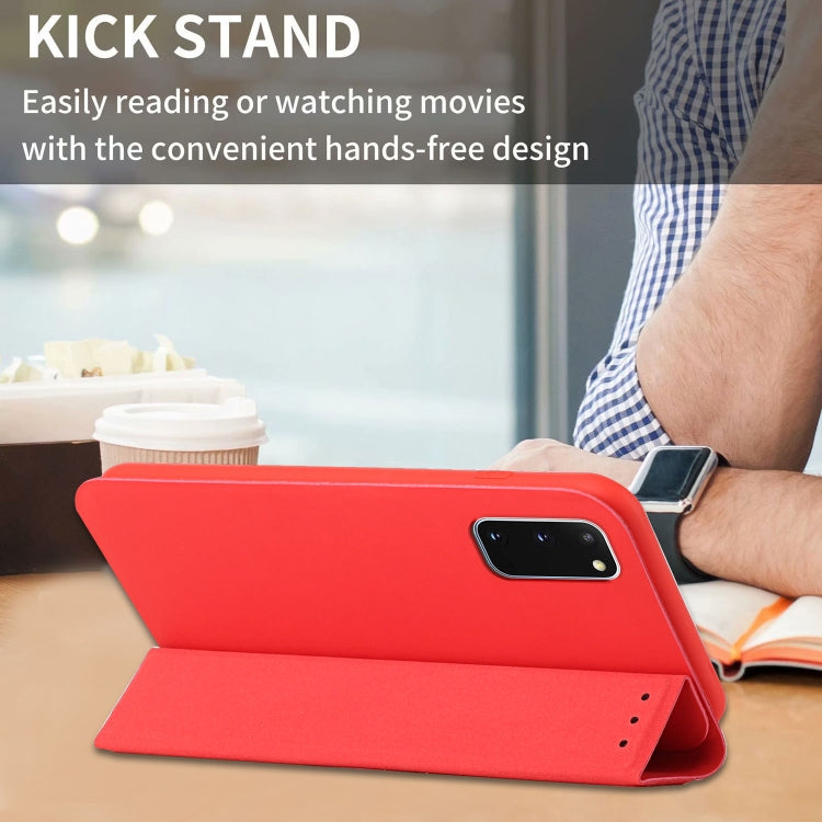 For Samsung Galaxy S20 3-Folding Ultrathin Skin Feel Magnetic Solid Color Horizontal Flip Leather Case with Holder