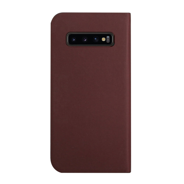 For Samsung Galaxy S10 3-Folding Ultrathin Skin Feel Magnetic Solid Color Horizontal Flip Leather Case with Holder