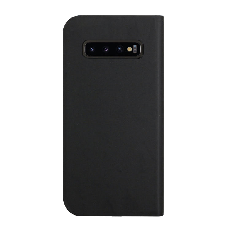 For Samsung Galaxy S10 3-Folding Ultrathin Skin Feel Magnetic Solid Color Horizontal Flip Leather Case with Holder