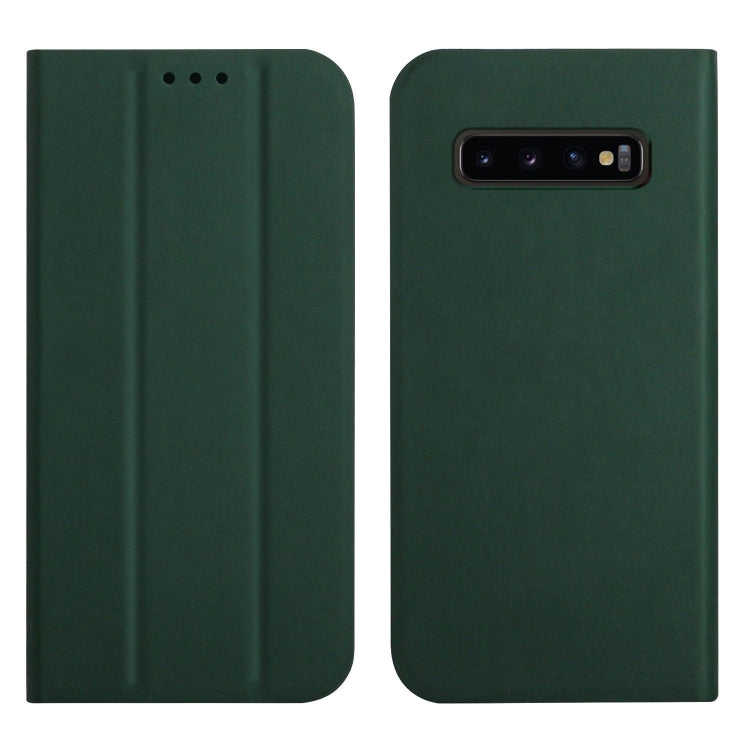 For Samsung Galaxy S10 3-Folding Ultrathin Skin Feel Magnetic Solid Color Horizontal Flip Leather Case with Holder