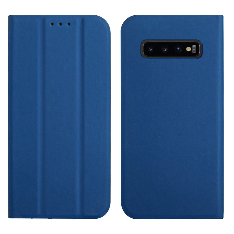 For Samsung Galaxy S10 3-Folding Ultrathin Skin Feel Magnetic Solid Color Horizontal Flip Leather Case with Holder