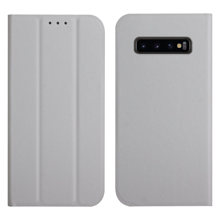 For Samsung Galaxy S10 3-Folding Ultrathin Skin Feel Magnetic Solid Color Horizontal Flip Leather Case with Holder