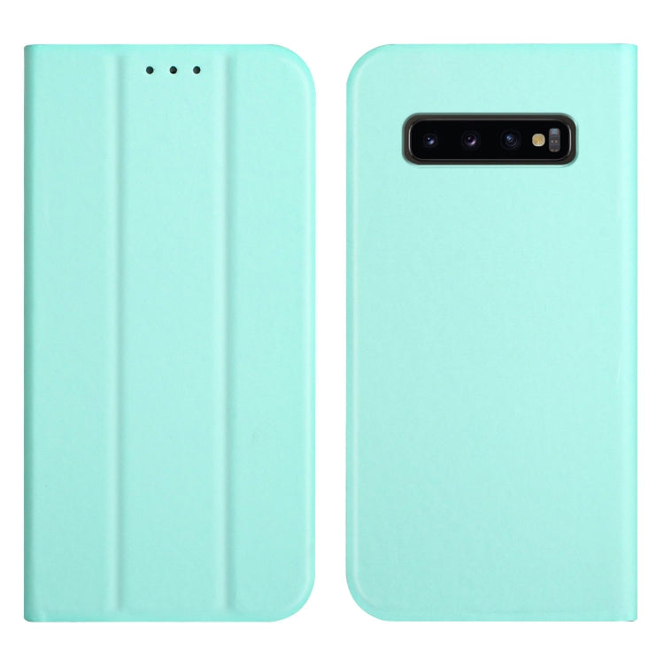 For Samsung Galaxy S10+ 3-Folding Ultrathin Skin Feel Magnetic Solid Color Horizontal Flip Leather Case with Holder