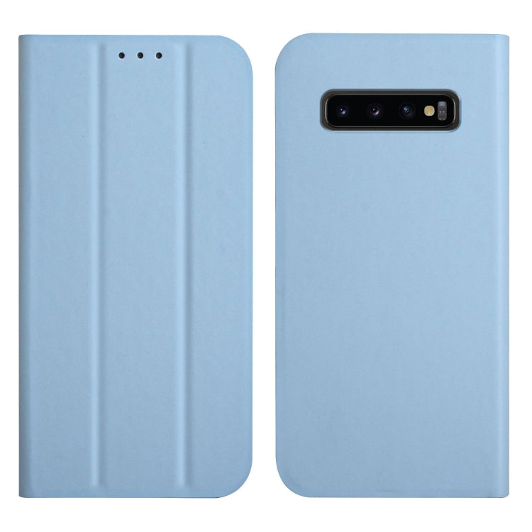 For Samsung Galaxy S10+ 3-Folding Ultrathin Skin Feel Magnetic Solid Color Horizontal Flip Leather Case with Holder