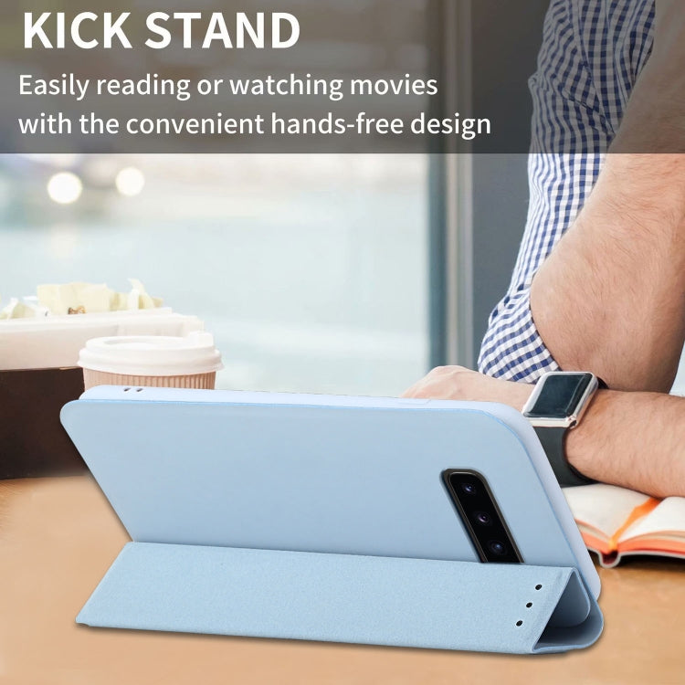 For Samsung Galaxy S10+ 3-Folding Ultrathin Skin Feel Magnetic Solid Color Horizontal Flip Leather Case with Holder