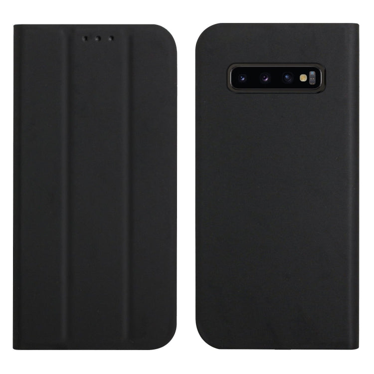 For Samsung Galaxy S10+ 3-Folding Ultrathin Skin Feel Magnetic Solid Color Horizontal Flip Leather Case with Holder