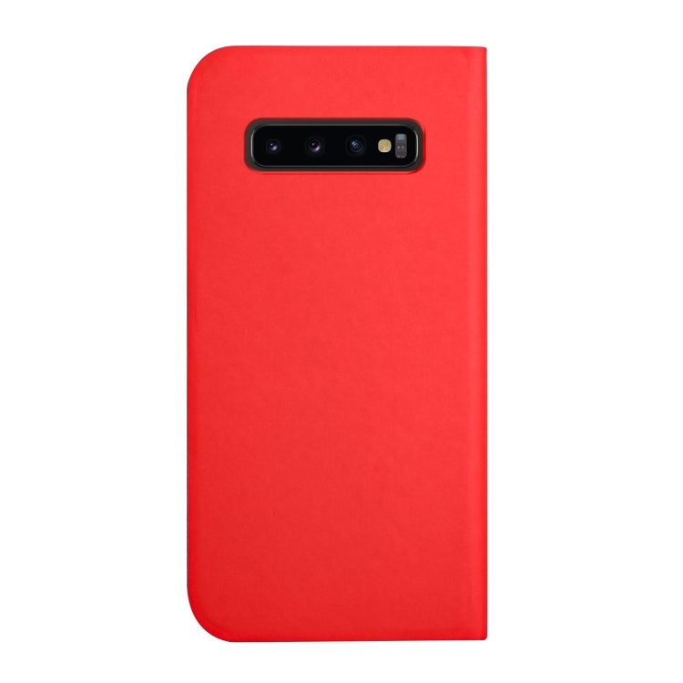 For Samsung Galaxy S10+ 3-Folding Ultrathin Skin Feel Magnetic Solid Color Horizontal Flip Leather Case with Holder