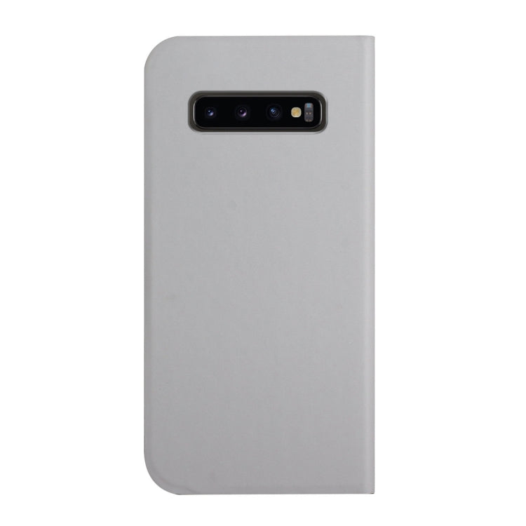 For Samsung Galaxy S10+ 3-Folding Ultrathin Skin Feel Magnetic Solid Color Horizontal Flip Leather Case with Holder