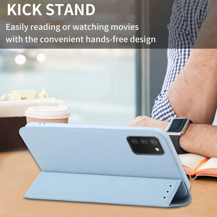 For Samsung Galaxy A02s US Version 3-Folding Ultrathin Skin Feel Magnetic Solid Color Horizontal Flip Leather Case with Holder