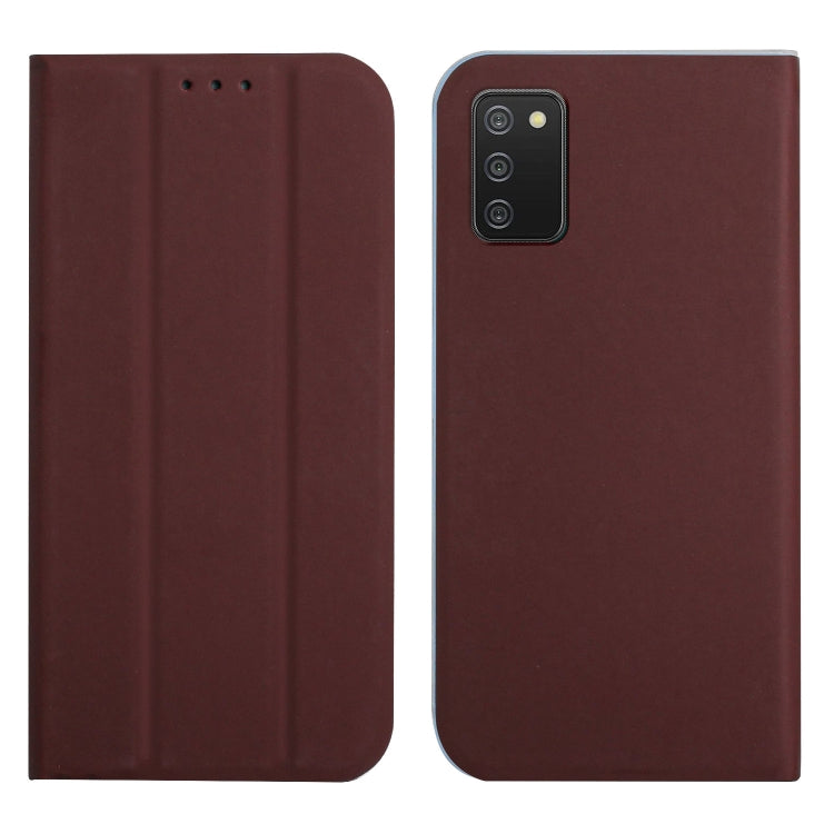 For Samsung Galaxy A02s US Version 3-Folding Ultrathin Skin Feel Magnetic Solid Color Horizontal Flip Leather Case with Holder