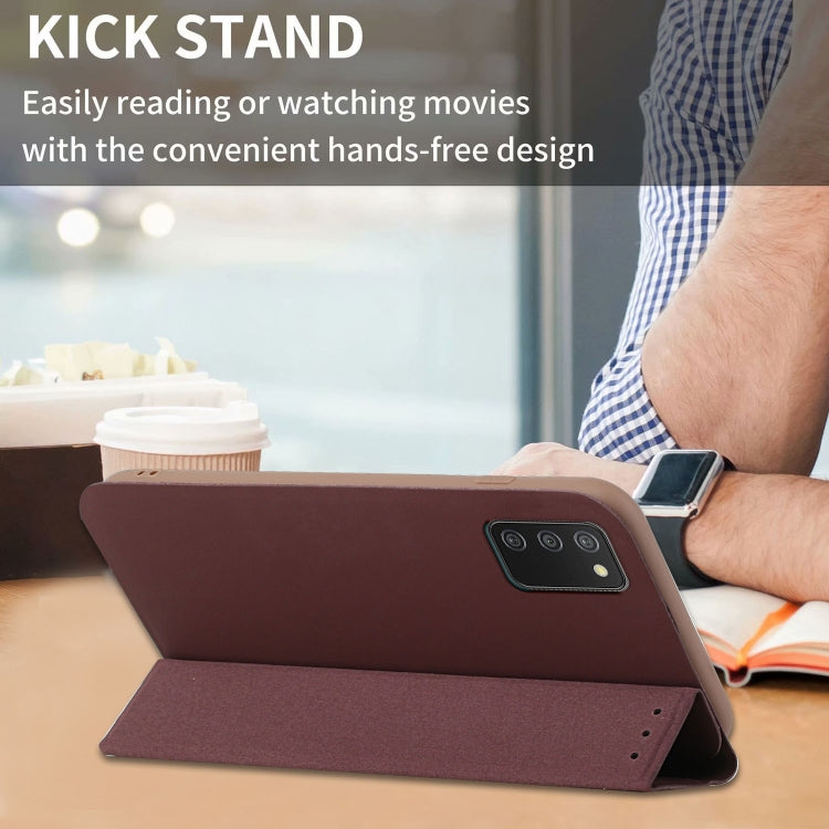 For Samsung Galaxy A02s US Version 3-Folding Ultrathin Skin Feel Magnetic Solid Color Horizontal Flip Leather Case with Holder