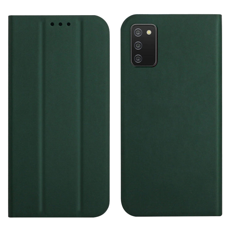 For Samsung Galaxy A02s US Version 3-Folding Ultrathin Skin Feel Magnetic Solid Color Horizontal Flip Leather Case with Holder