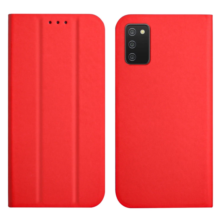 For Samsung Galaxy A02s US Version 3-Folding Ultrathin Skin Feel Magnetic Solid Color Horizontal Flip Leather Case with Holder