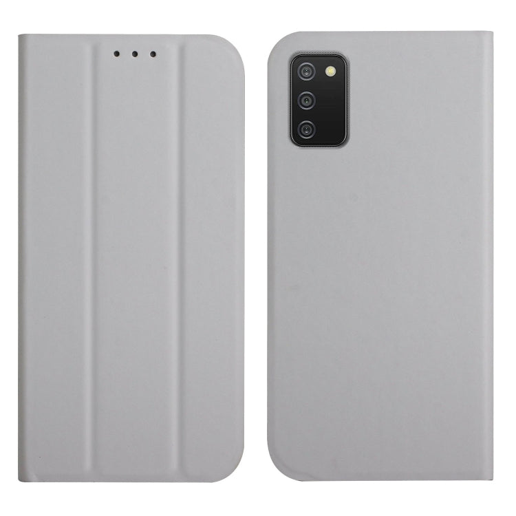 For Samsung Galaxy A02s US Version 3-Folding Ultrathin Skin Feel Magnetic Solid Color Horizontal Flip Leather Case with Holder