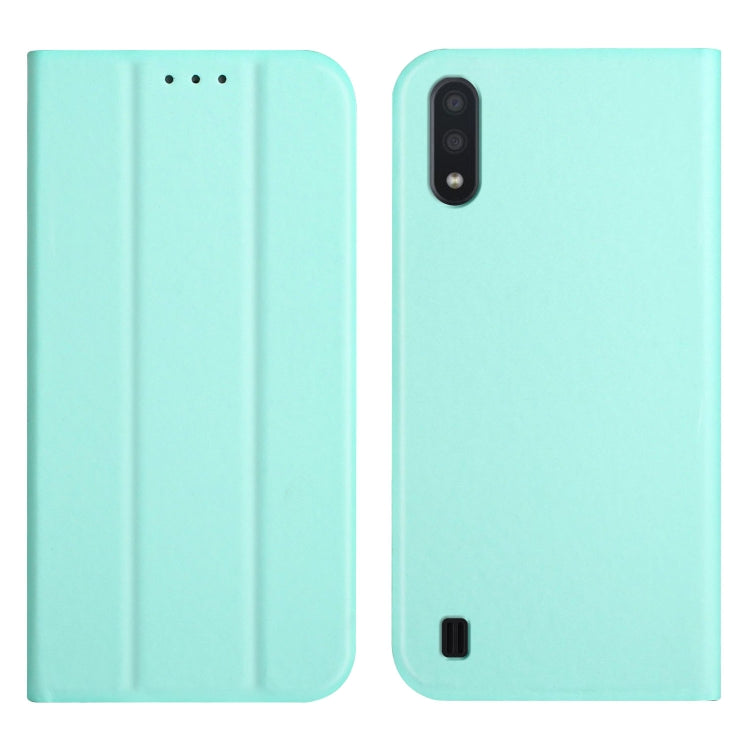 For Samsung Galaxy A10 3-Folding Ultrathin Skin Feel Magnetic Solid Color Horizontal Flip Leather Case with Holder