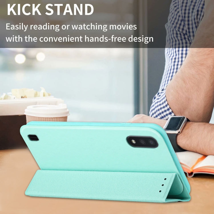 For Samsung Galaxy A10 3-Folding Ultrathin Skin Feel Magnetic Solid Color Horizontal Flip Leather Case with Holder