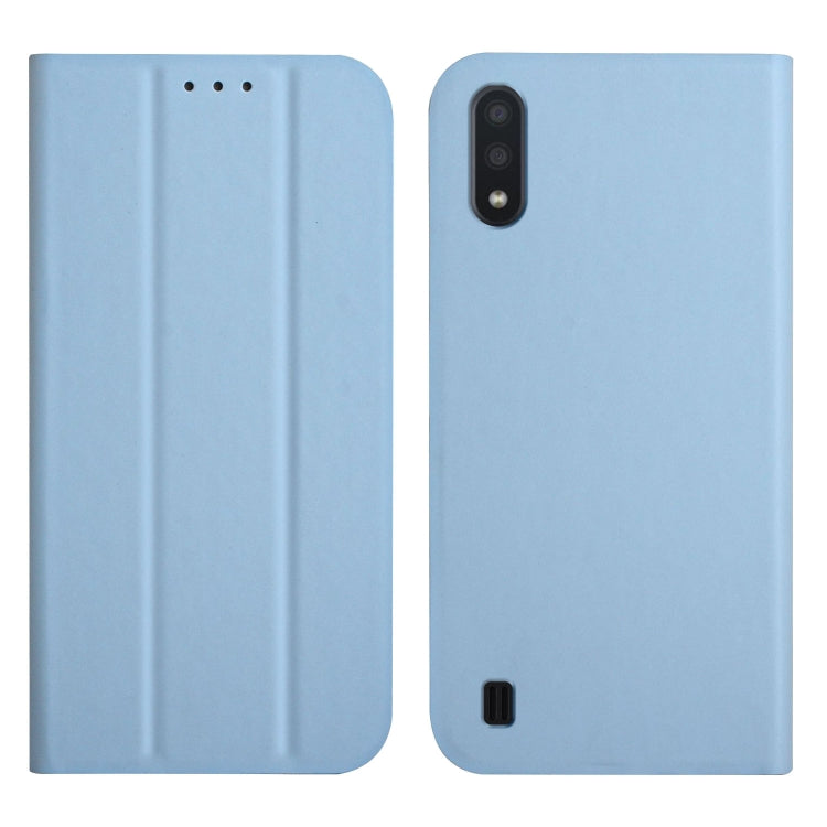 For Samsung Galaxy A10 3-Folding Ultrathin Skin Feel Magnetic Solid Color Horizontal Flip Leather Case with Holder