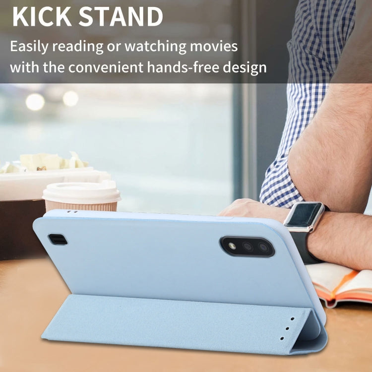 For Samsung Galaxy A10 3-Folding Ultrathin Skin Feel Magnetic Solid Color Horizontal Flip Leather Case with Holder