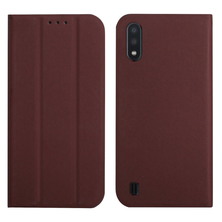 For Samsung Galaxy A10 3-Folding Ultrathin Skin Feel Magnetic Solid Color Horizontal Flip Leather Case with Holder