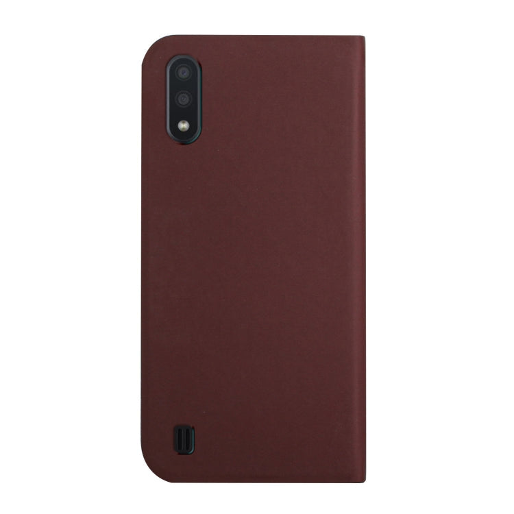 For Samsung Galaxy A10 3-Folding Ultrathin Skin Feel Magnetic Solid Color Horizontal Flip Leather Case with Holder