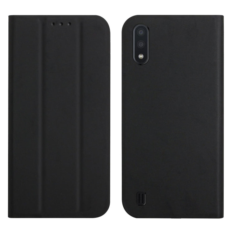 For Samsung Galaxy A10 3-Folding Ultrathin Skin Feel Magnetic Solid Color Horizontal Flip Leather Case with Holder