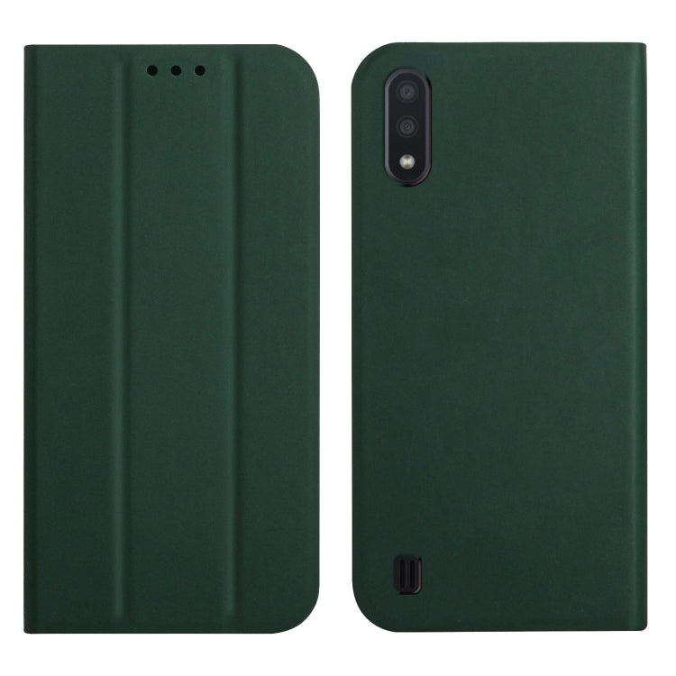 For Samsung Galaxy A10 3-Folding Ultrathin Skin Feel Magnetic Solid Color Horizontal Flip Leather Case with Holder