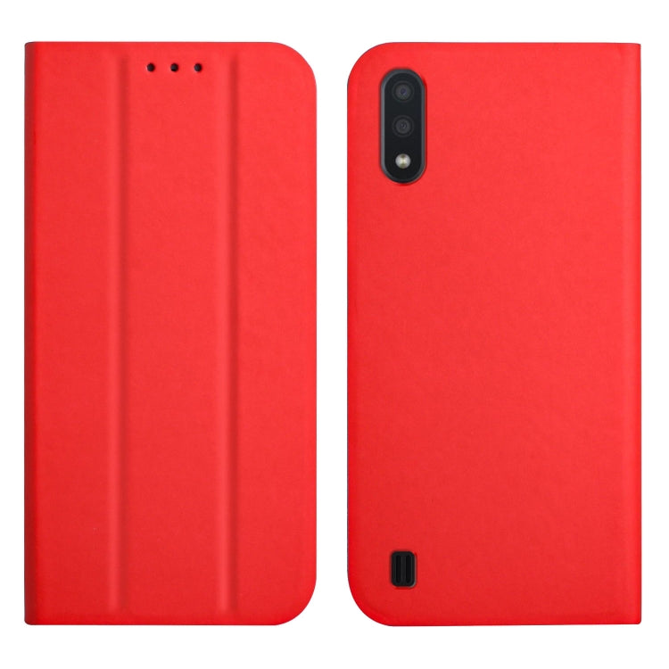 For Samsung Galaxy A10 3-Folding Ultrathin Skin Feel Magnetic Solid Color Horizontal Flip Leather Case with Holder
