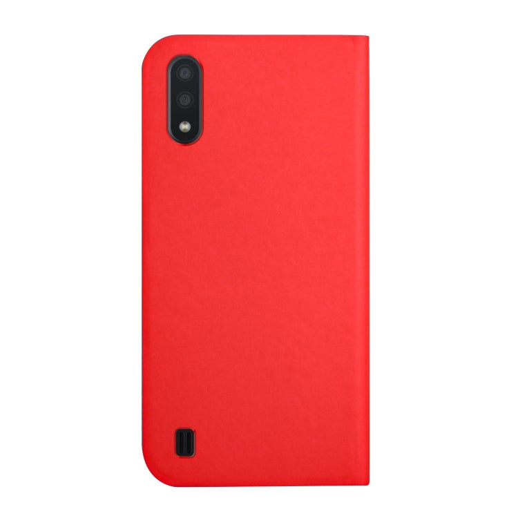 For Samsung Galaxy A10 3-Folding Ultrathin Skin Feel Magnetic Solid Color Horizontal Flip Leather Case with Holder