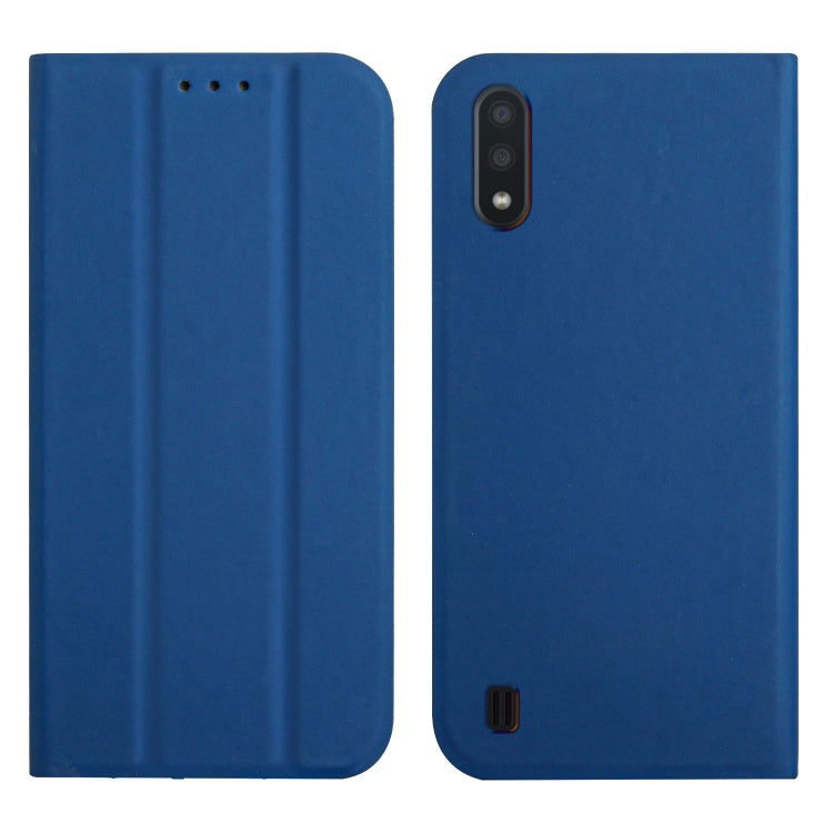 For Samsung Galaxy A10 3-Folding Ultrathin Skin Feel Magnetic Solid Color Horizontal Flip Leather Case with Holder