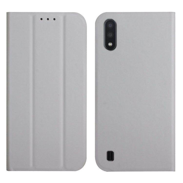 For Samsung Galaxy A10 3-Folding Ultrathin Skin Feel Magnetic Solid Color Horizontal Flip Leather Case with Holder