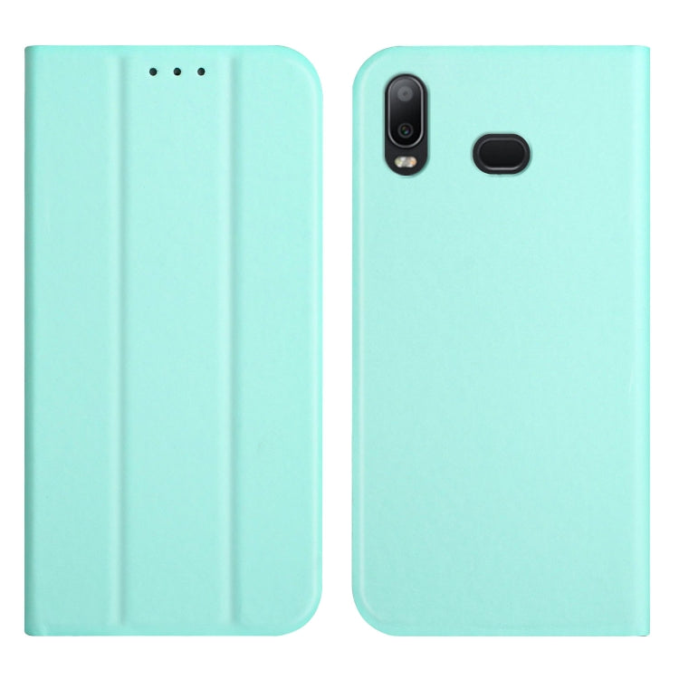 For Samsung Galaxy A10s 3-Folding Ultrathin Skin Feel Magnetic Solid Color Horizontal Flip Leather Case with Holder