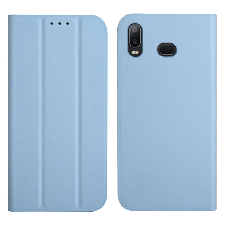 For Samsung Galaxy A10s 3-Folding Ultrathin Skin Feel Magnetic Solid Color Horizontal Flip Leather Case with Holder