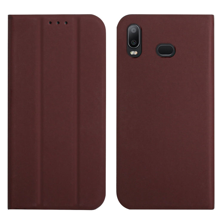For Samsung Galaxy A10s 3-Folding Ultrathin Skin Feel Magnetic Solid Color Horizontal Flip Leather Case with Holder