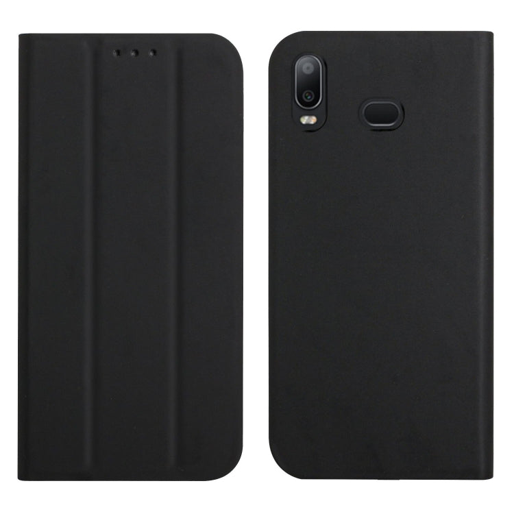 For Samsung Galaxy A10s 3-Folding Ultrathin Skin Feel Magnetic Solid Color Horizontal Flip Leather Case with Holder