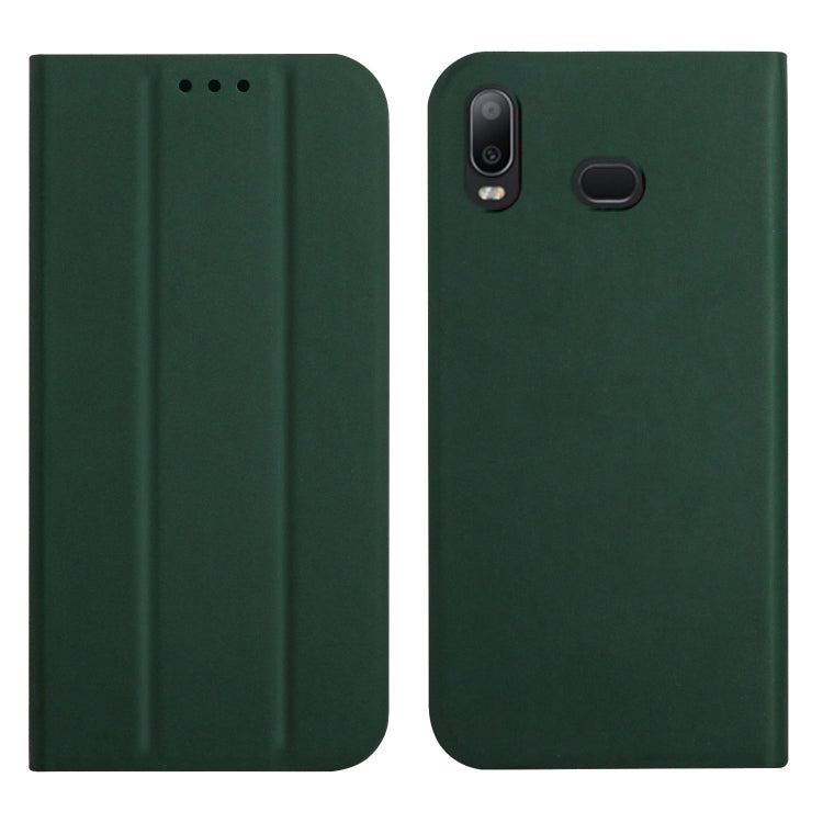 For Samsung Galaxy A10s 3-Folding Ultrathin Skin Feel Magnetic Solid Color Horizontal Flip Leather Case with Holder