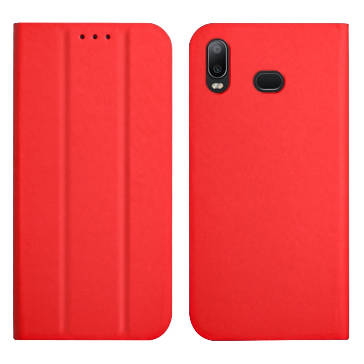 For Samsung Galaxy A10s 3-Folding Ultrathin Skin Feel Magnetic Solid Color Horizontal Flip Leather Case with Holder