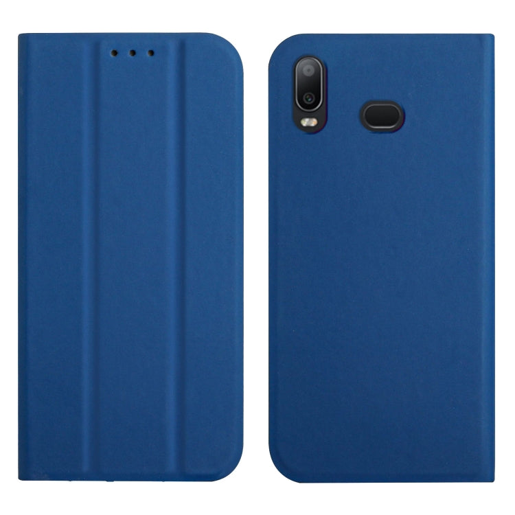 For Samsung Galaxy A10s 3-Folding Ultrathin Skin Feel Magnetic Solid Color Horizontal Flip Leather Case with Holder