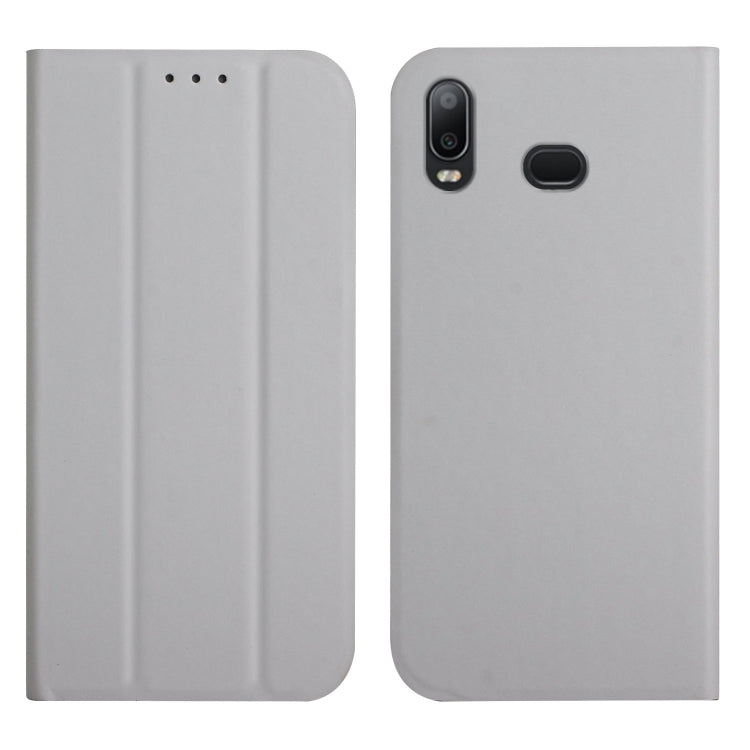 For Samsung Galaxy A10s 3-Folding Ultrathin Skin Feel Magnetic Solid Color Horizontal Flip Leather Case with Holder