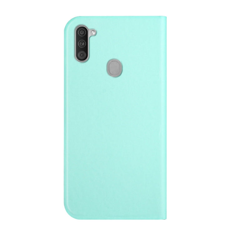For Samsung Galaxy A11 3-Folding Ultrathin Skin Feel Magnetic Solid Color Horizontal Flip Leather Case with Holder