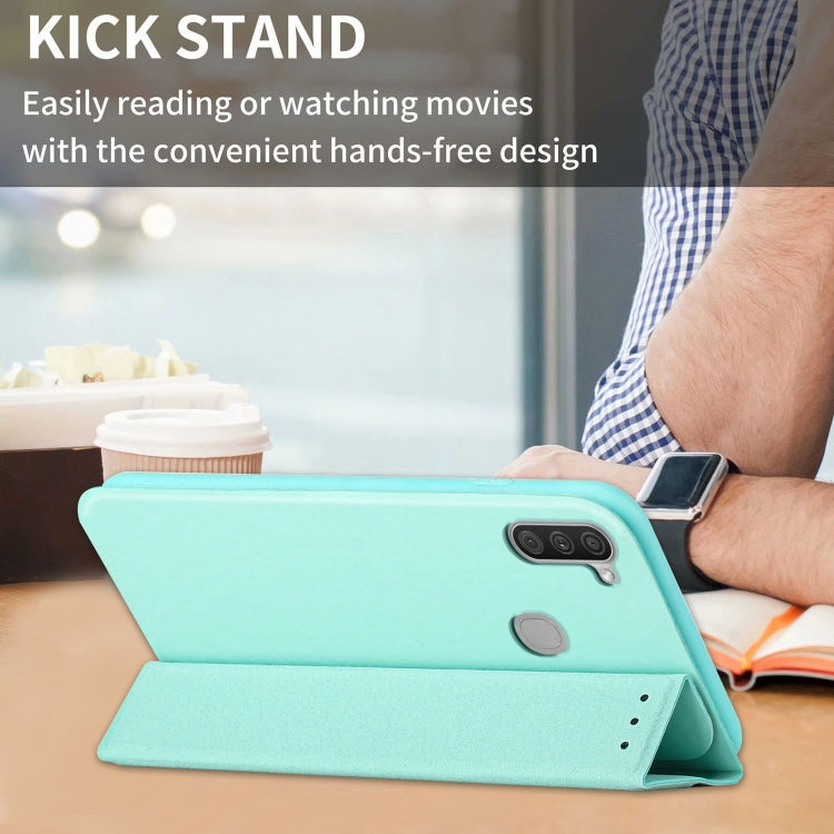 For Samsung Galaxy A11 3-Folding Ultrathin Skin Feel Magnetic Solid Color Horizontal Flip Leather Case with Holder