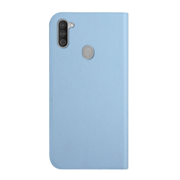 For Samsung Galaxy A11 3-Folding Ultrathin Skin Feel Magnetic Solid Color Horizontal Flip Leather Case with Holder
