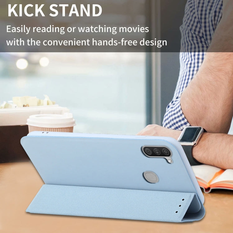 For Samsung Galaxy A11 3-Folding Ultrathin Skin Feel Magnetic Solid Color Horizontal Flip Leather Case with Holder