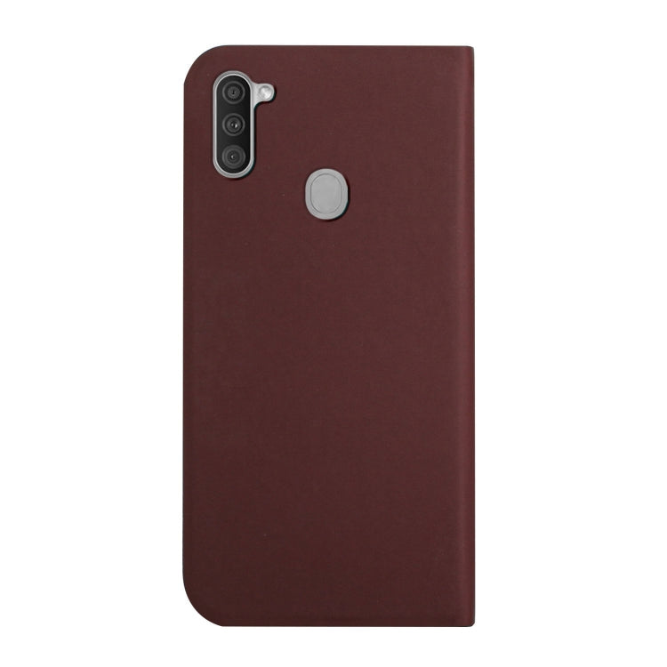 For Samsung Galaxy A11 3-Folding Ultrathin Skin Feel Magnetic Solid Color Horizontal Flip Leather Case with Holder