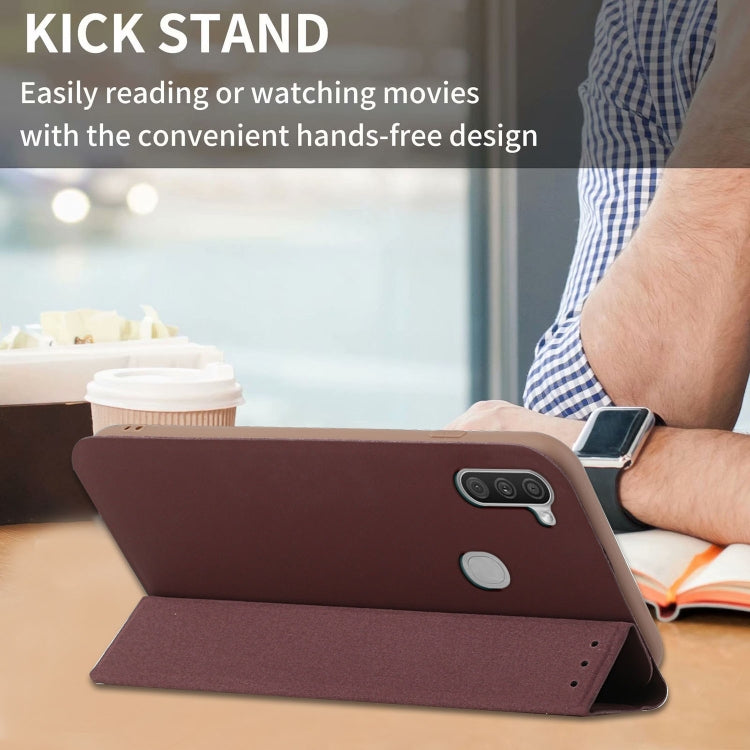 For Samsung Galaxy A11 3-Folding Ultrathin Skin Feel Magnetic Solid Color Horizontal Flip Leather Case with Holder