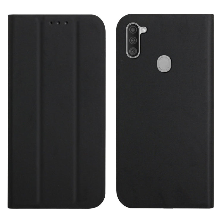 For Samsung Galaxy A11 3-Folding Ultrathin Skin Feel Magnetic Solid Color Horizontal Flip Leather Case with Holder