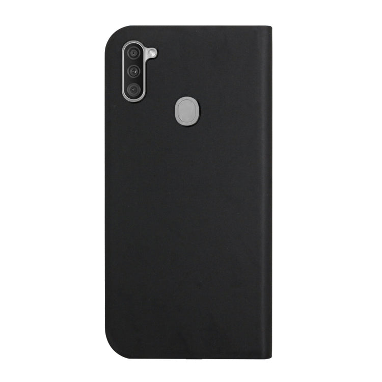 For Samsung Galaxy A11 3-Folding Ultrathin Skin Feel Magnetic Solid Color Horizontal Flip Leather Case with Holder